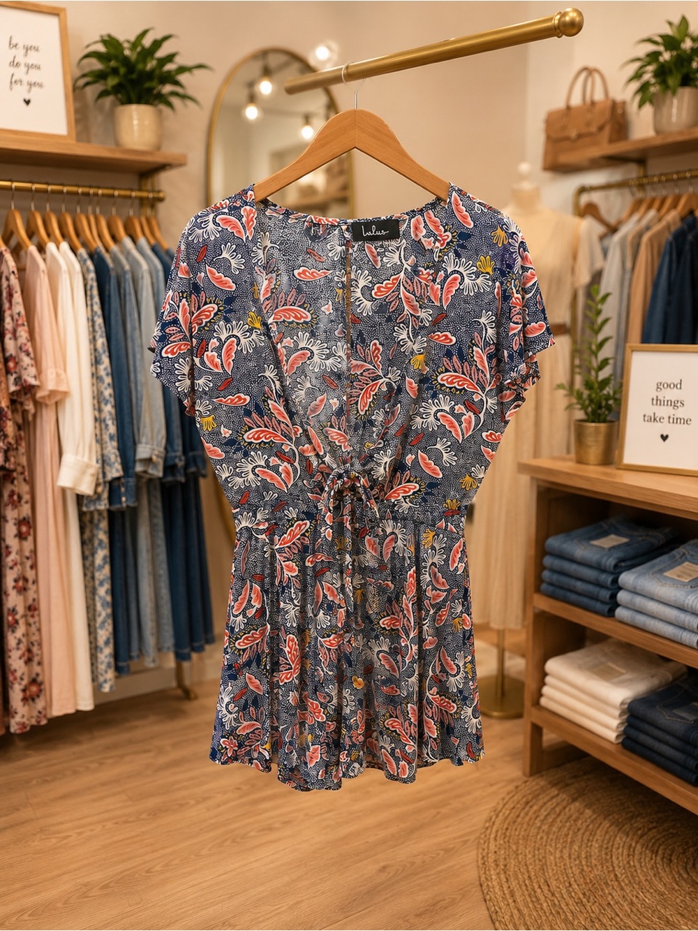 Lulu's Blue Floral Short-Sleeve Jumpsuit Romper